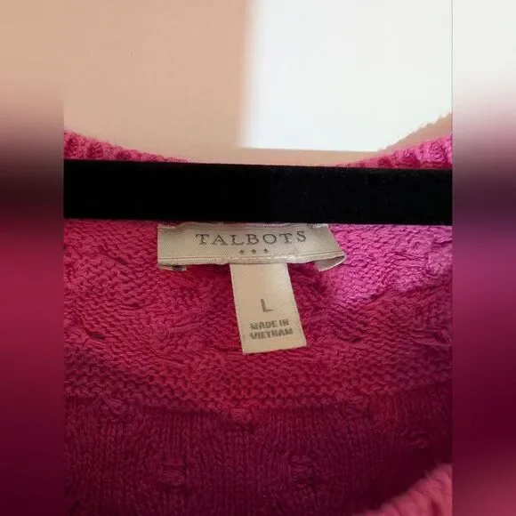 Talbots Hot Pink Cable Knit Sweater L Cotton Spring Layering Preppy Coquette - Picture 3 of 6